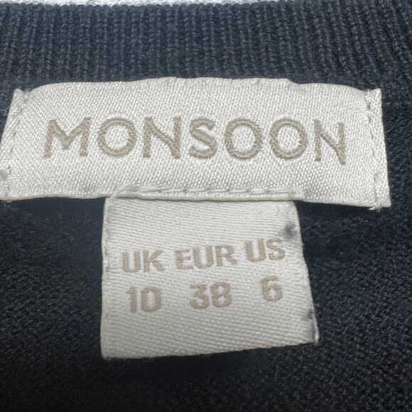 Monsoon Cashmere Blend Button Front 3/4 Sleeve Women's Black Cardigan Size 6 - Picture 2 of 9